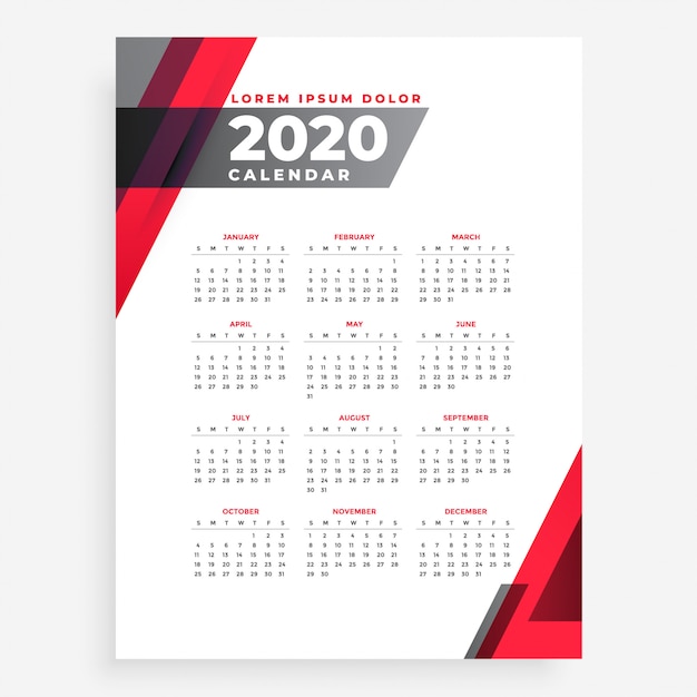 Elegante 2020 geometrische nieuwe jaar kalender ontwerpsjabloon