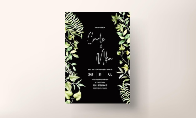 elegante aquarel groen bladeren bruiloft uitnodigingskaart