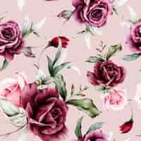 Gratis vector elegante aquarel kastanjebruine rozen bloeien naadloos patroon
