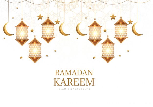 Elegante arabische hangende lantaarn met maan ramadan kareem achtergrond