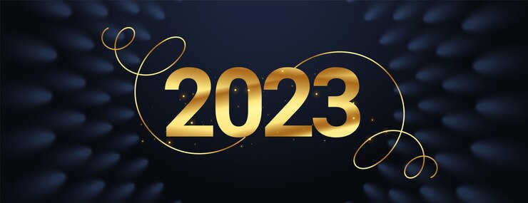 Gratis Vector elegante banner voor een gelukkig nieuwjaar met gouden tekst 2023