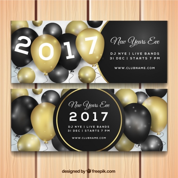 Gratis Vector elegante banners van de partij van het nieuwe jaar met ballonnen