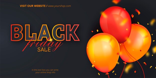Elegante Black Friday-banner met realistische ballonnen