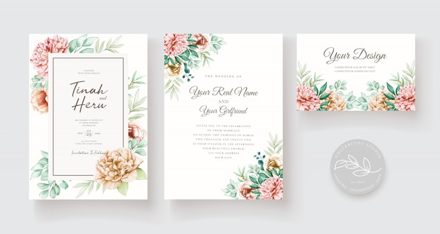 Elegante bloemen bruiloft uitnodiging kaartenset