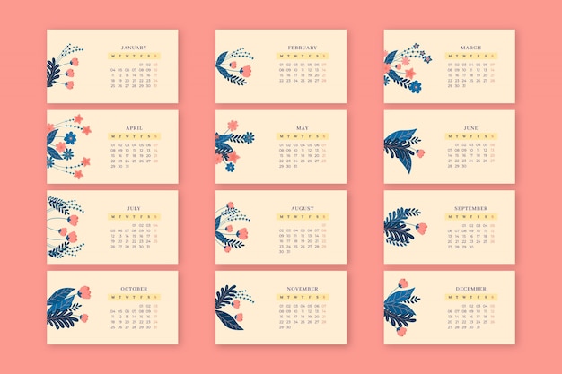 Elegante bloemen maandelijkse lentekalender