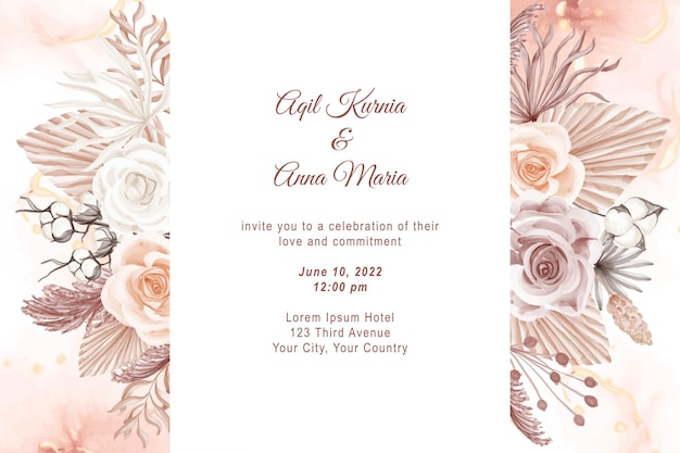 Elegante Boho Engagement Rose aquarel bruiloft uitnodiging sjabloon