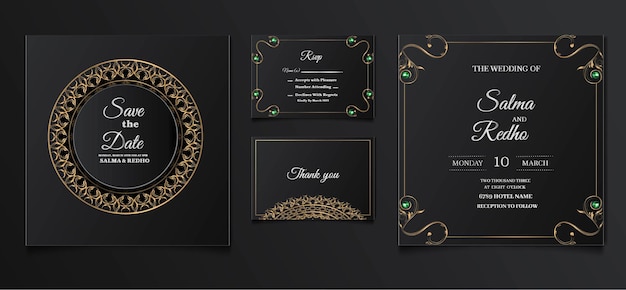Elegante bruiloft uitnodiging sjabloon ontwerpset