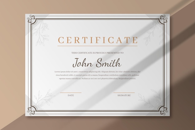 Gratis vector elegante certificaatsjabloon met frame