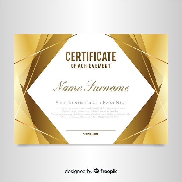 Gratis vector elegante certificaatsjabloon met gouden ontwerp