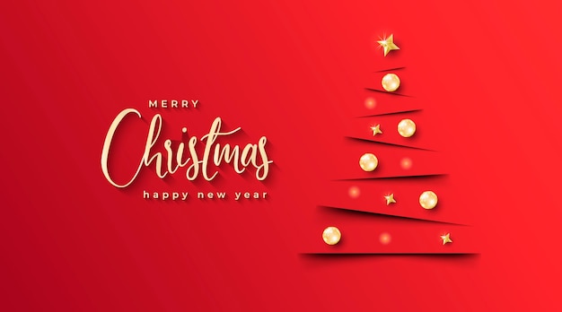 Elegante chritmas banner met minimalistische kerstboom en rode achtergrond