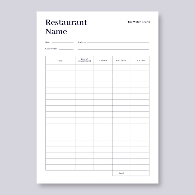 Gratis vector elegante, eenvoudige checklist voor restaurantinventaris