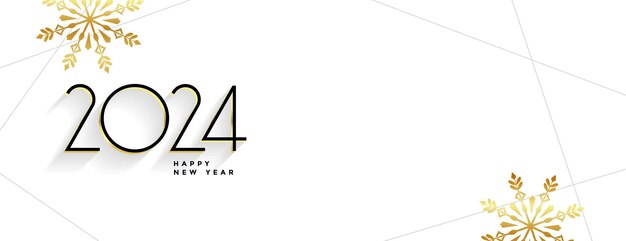 elegante gelukkig nieuwjaar 2024 banner met gouden sneeuwvlokvector