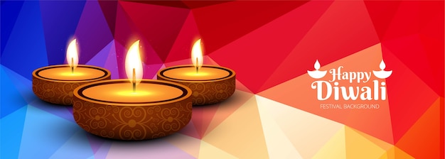 Gratis vector elegante gelukkige diwali kleurrijke banner met festival achtergrondvector