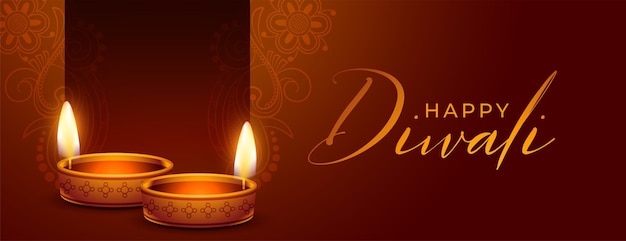 Elegante gelukkige diwalibanner met 3d oliediya in indische stijl vectorillustratie als achtergrond