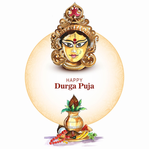 Gratis vector elegante gelukkige durga pooja indiase festivalkaart achtergrond