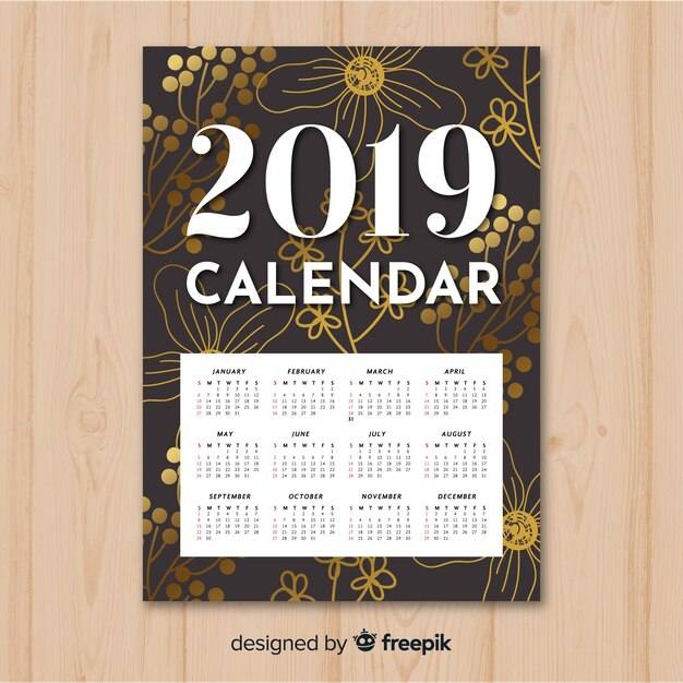 Elegante hand getrokken bloemen 2019 kalender