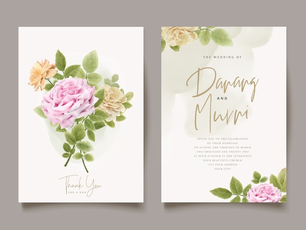 Elegante hand tekenen bruiloft uitnodiging bloemen