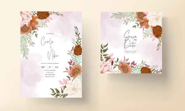 elegante handgetekende zoete bloemen bruiloft uitnodigingskaart