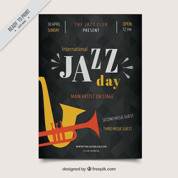 Gratis vector elegante jazz brochure met gekleurde instrumenten