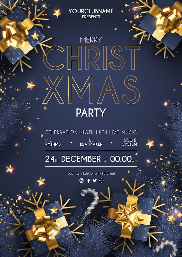 Gratis Vector elegante kerstfeest poster met realistische geschenken
