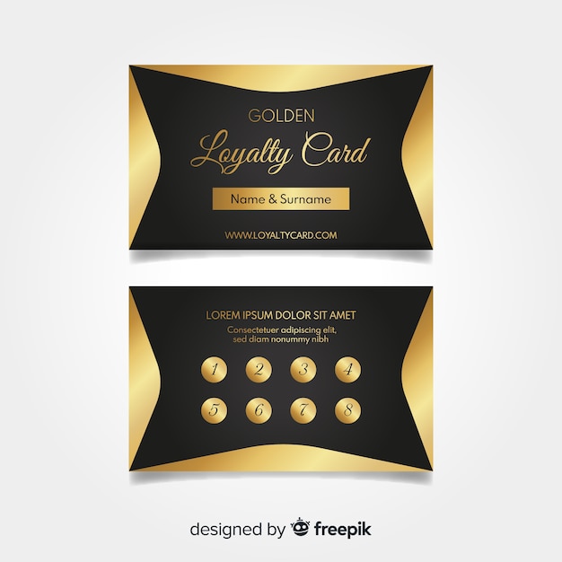 Gratis vector elegante loyaliteitskaart sjabloon met gouden stijl