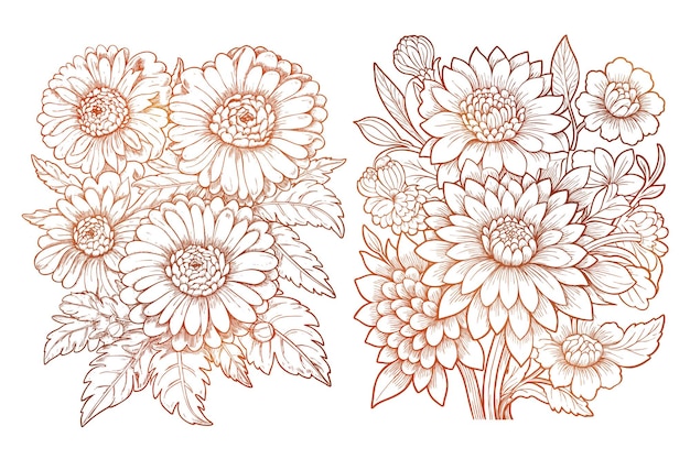 Gratis vector elegante omtrek tekenen bloemen bloem decor collectie