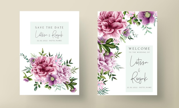 elegante paarse aquarel bloemen bruiloft uitnodiging kaartsjabloon