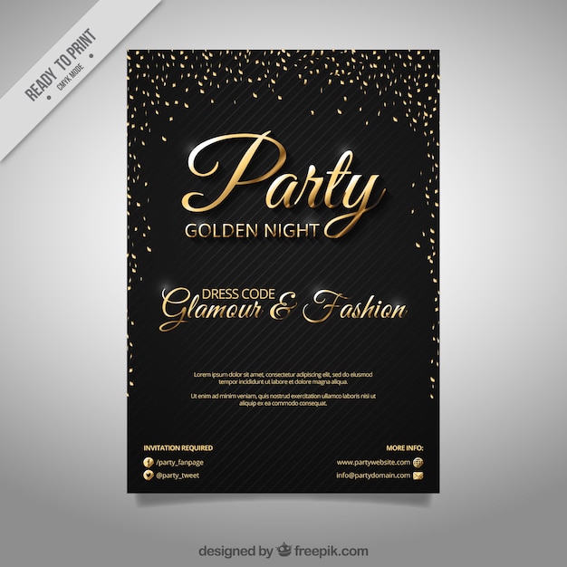 Elegante partij brochure met gouden confetti