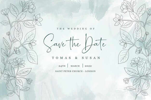 Elegante save the date-uitnodiging met handgetekende bladeren