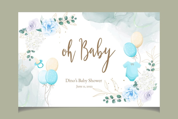 Gratis vector elegante schattige baby shower uitnodigingskaart met prachtige bloemen