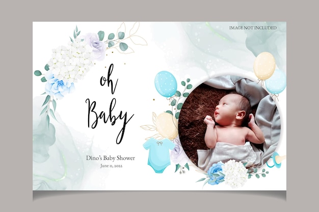 Elegante schattige baby shower uitnodigingskaart met prachtige bloemen
