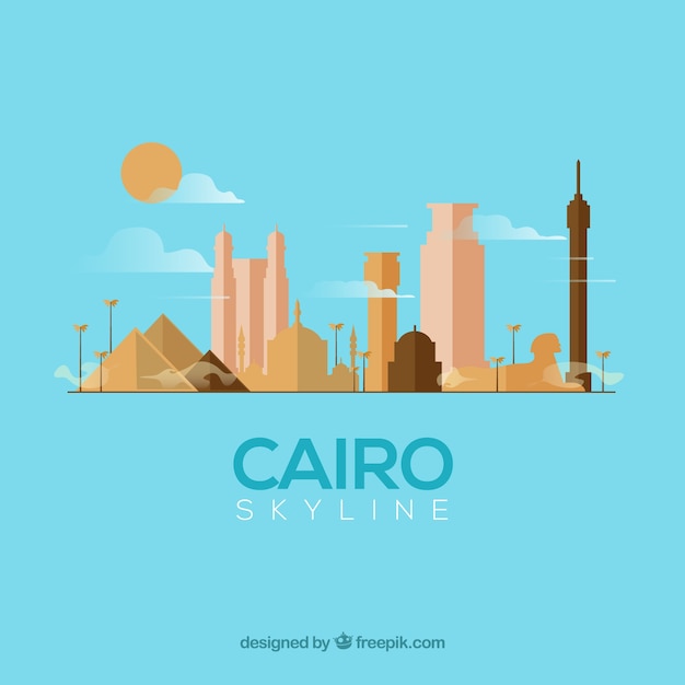 Gratis vector elegante skyline van caïro met plat ontwerp