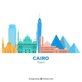 Elegante skyline van caïro met plat ontwerp