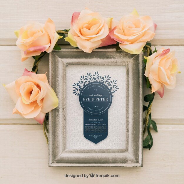 Elegante trouwuitnodiging met bladeren decoratie
