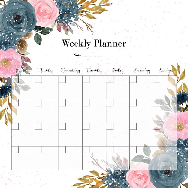 Elegante weekplanner met lente aquarel bloemen achtergrond