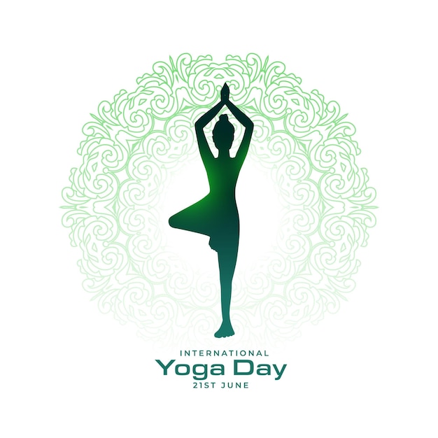 Gratis vector elegante wereld yoga dag achtergrond met vrouwen die oefeningen doen