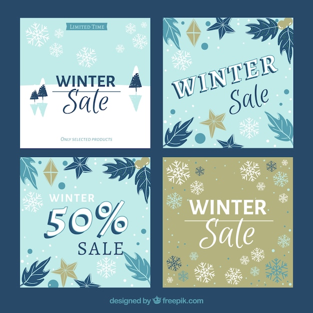 Gratis vector elegante winter verkoop kaartsjablonen