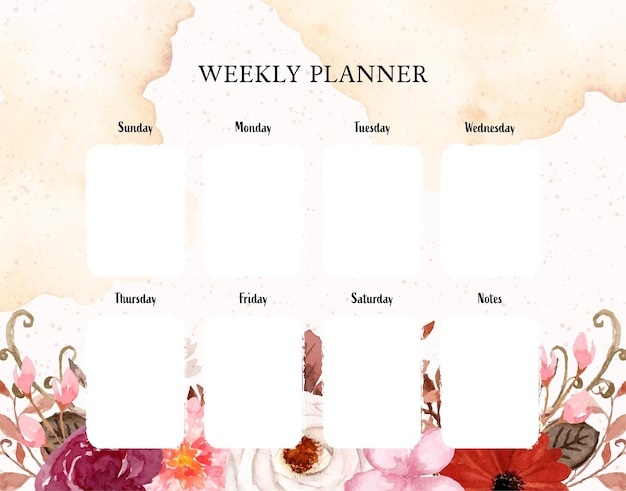 Elegante witte en rode aquarel bloemen weekplanner