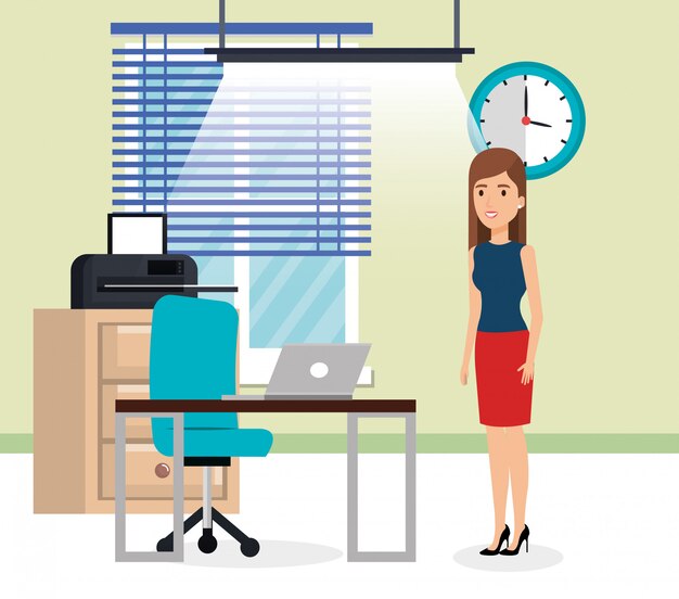 Gratis vector elegante zakenvrouw in de office-scène