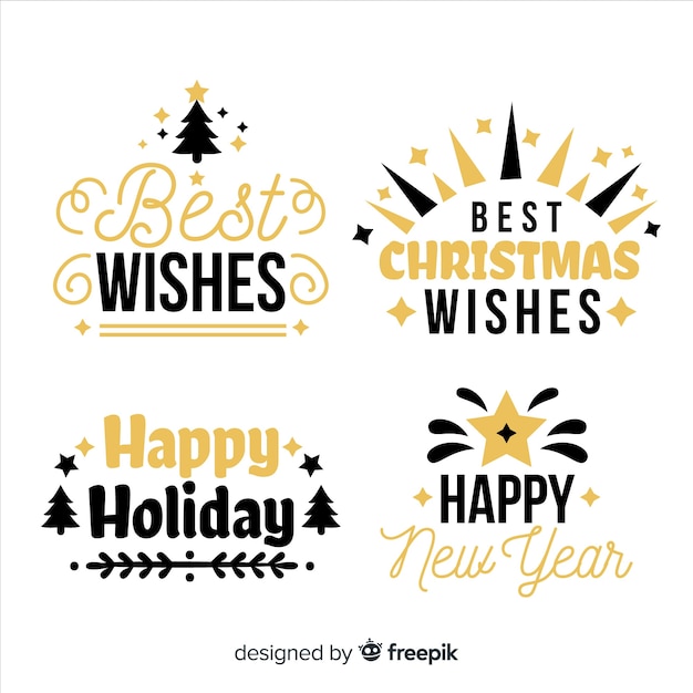 Gratis vector elegante zwarte en gouden kerst label collectie