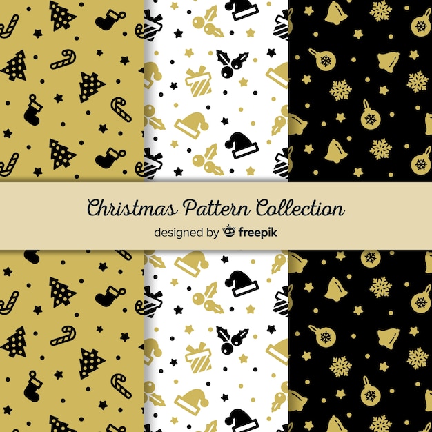 Elegante zwarte en gouden kerst patroon collectie