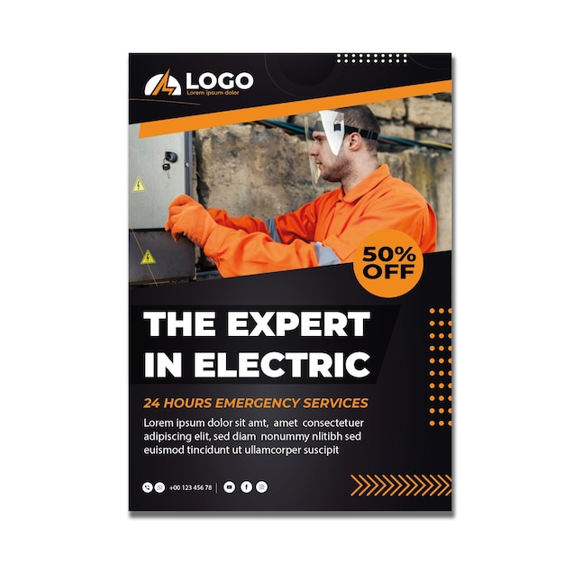 Gratis vector elektricien flyer sjabloon met foto