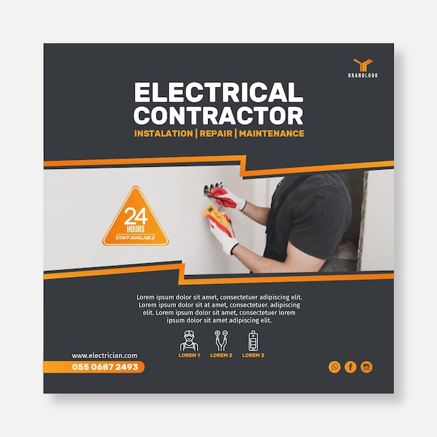 Gratis vector elektricien kwadraat flyer