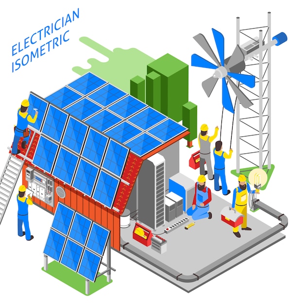 Elektricien mensen isometrische samenstelling