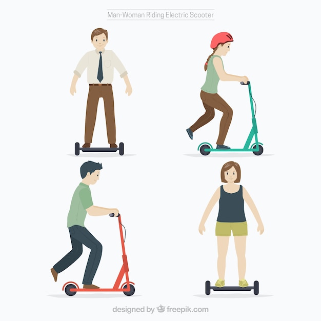 Gratis vector elektrische scooter ontwerp met vier personen
