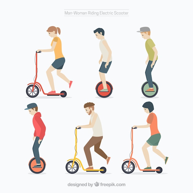 Gratis vector elektrische scooter ontwerp met zes personen