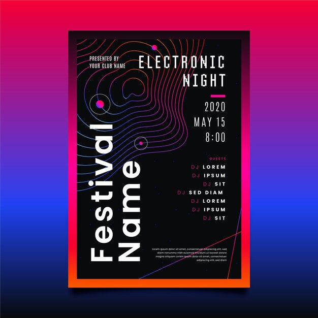 Elektronische nacht poster sjabloon