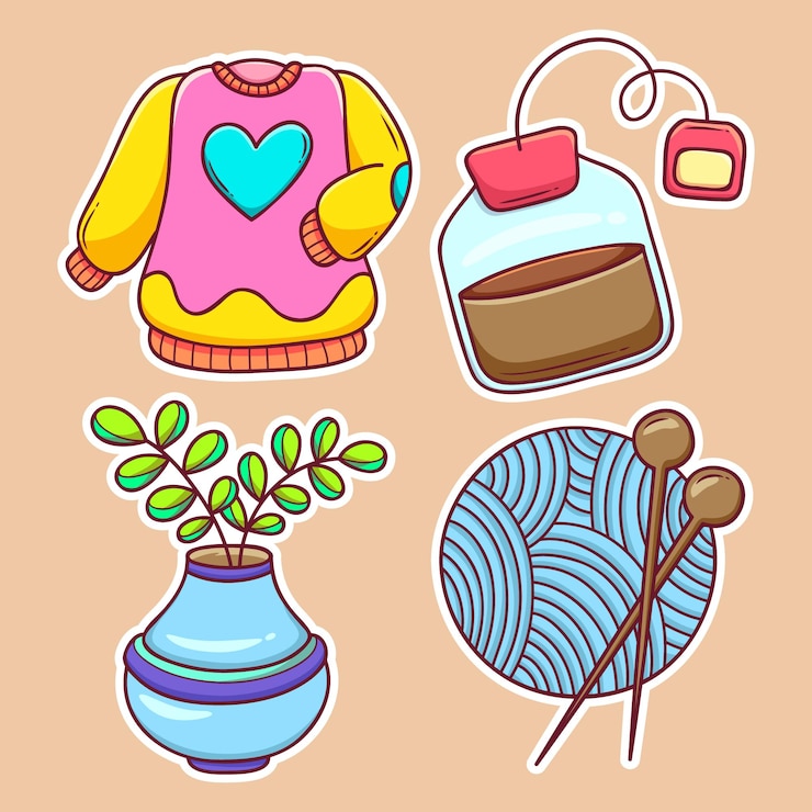 Gratis Vector element van cosy home sticker handgetekende kleuren