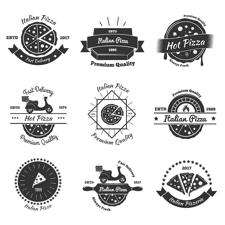 Gratis Vector emblemen voor warme pizza's