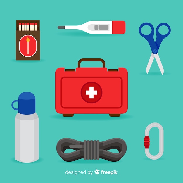 Gratis vector emergency survival kit in vlakke stijl